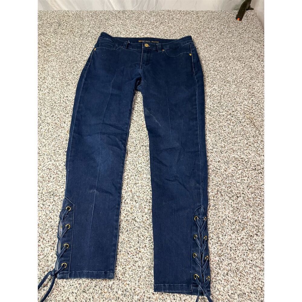 Michael Kors Women's Size 4 Blue Izzy Skinny Lace-Up Jeans Dark Wash​
